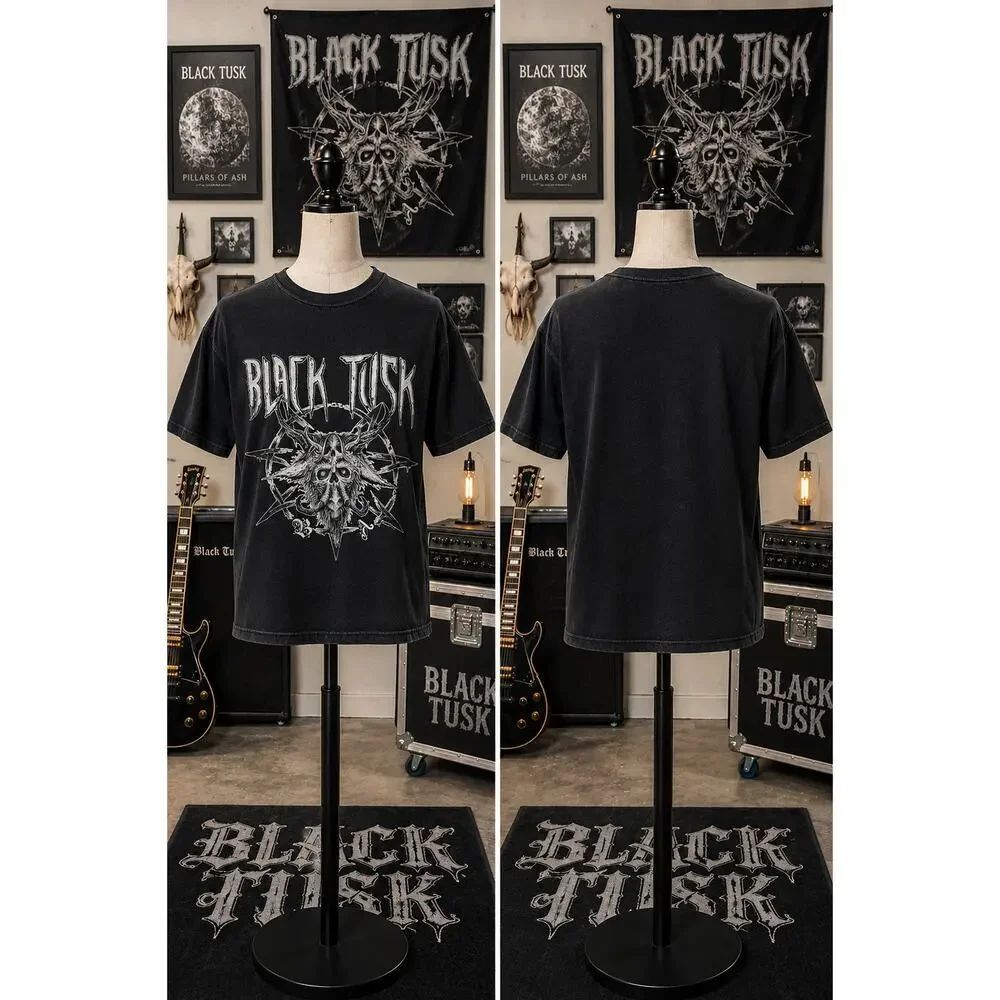 Vintage Black Tusk Band Tee Heavy Cotton Black Graphic Shirt Large